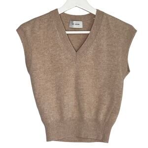 St. John Wool Cashmere Blend Sleeveless Pullover Sweater Vest Tan Womens Size XS